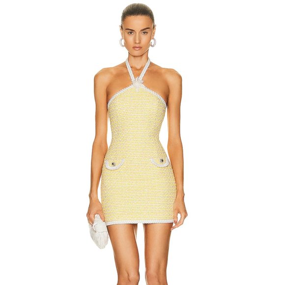 Alessandra Rich Dresses New Alessandra Rich Tweed Halter Mini Dress